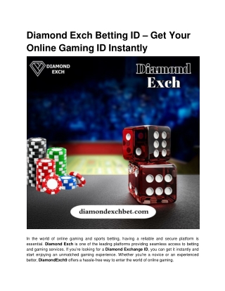 Diamond Exch Betting ID – Get Your Online Gaming ID Instantly