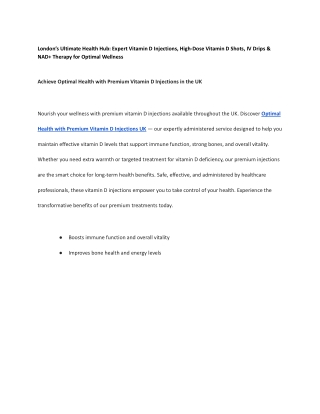 London’s Ultimate Health Hub: Expert Vitamin D Injections, High-Dose Vitamin D S