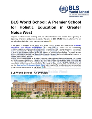 BLS World School_ A Premier School for Holistic Education in Greater Noida West