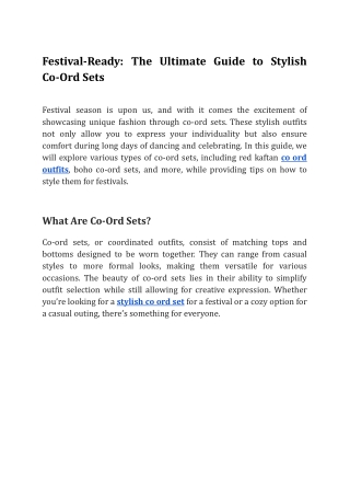 Festival-Ready: The Ultimate Guide to Stylish Co-Ord Sets