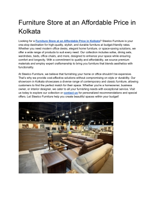 Furniture Store at an Affordable Price in Kolkata