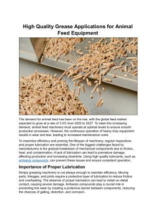 High Quality Grease Applications for Animal Feed Equipment