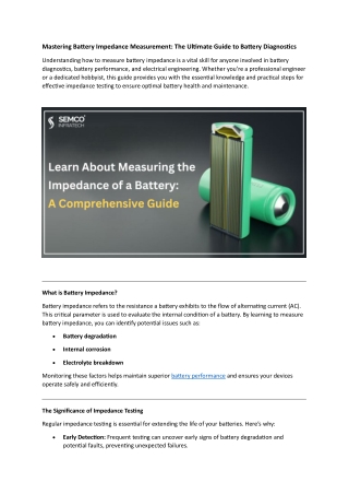 Mastering Battery Impedance Measurement The Ultimate Guide to Battery Diagnostics
