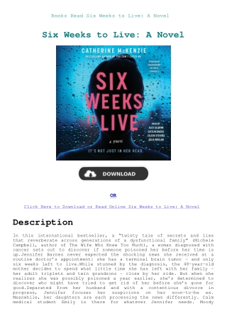 Books Read Six Weeks to Live A Novel