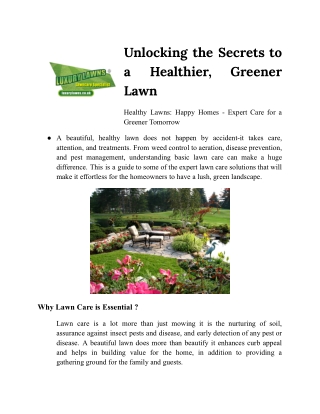 Unlocking the Secrets to a Healthier, Greener Lawn