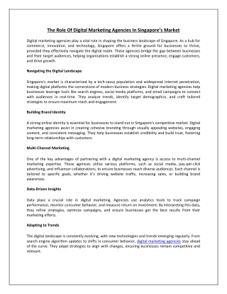 The Role of Digital Marketing Agencies in Singapore’s Market