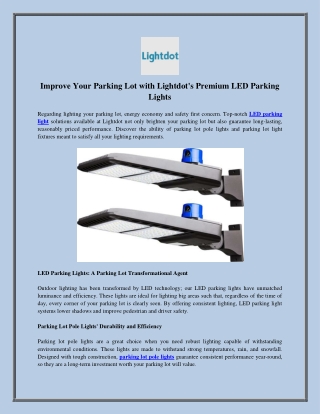 Improve Your Parking Lot with Lightdot's Premium LED Parking Lights