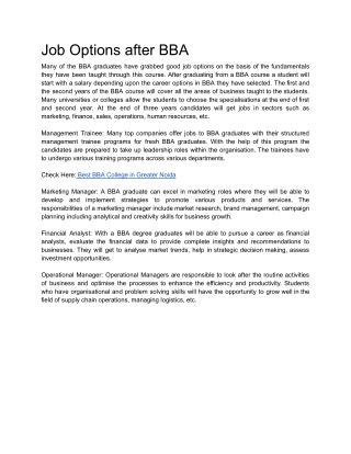 Job Options after BBA