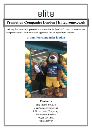 Promotion Companies London | Elitepromo.co.uk
