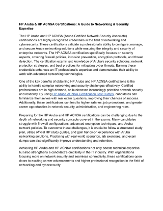 HP Aruba & HP ACNSA Certifications