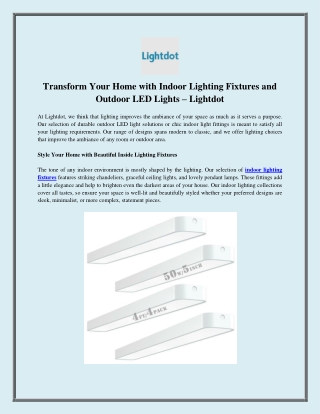 Transform Your Home with Indoor Lighting Fixtures and Outdoor LED Lights – Lightdot