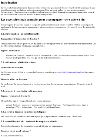 Les accessoires indispensables pour accompagner votre caisse à vin