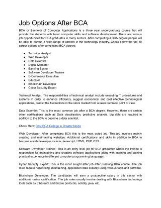 Job Options After BCA