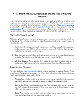 A Healthier Shift Vape Alternatives and the Rise of Nicotine Pouches
