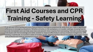 First Aid Courses and CPR Training - Safety Learning