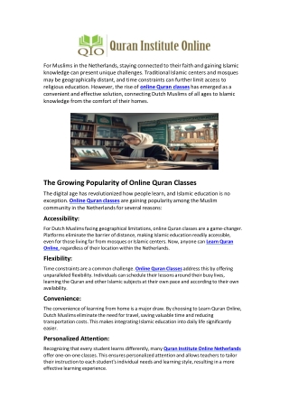 Bridging the Distance How Online Quran Classes Connect Dutch Muslims to Islamic Knowledge