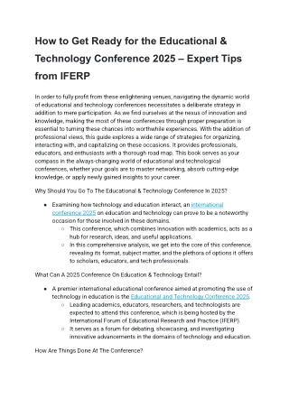 How to Get Ready for the Educational & Technology Conference 2025 – Expert Tips from IFERP