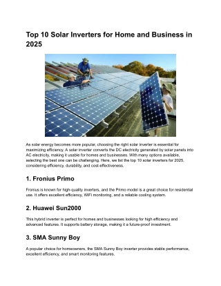Top 10 Solar Inverters for Home and Business in 2025