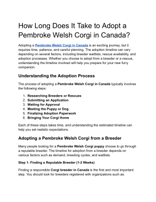 How Long Does It Take to Adopt a Pembroke Welsh Corgi in Canada
