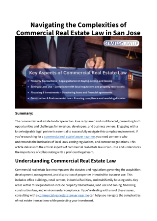 Navigating the Complexities of Commercial Real Estate Law in San Jose
