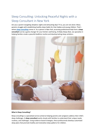 Sleep Consulting: Unlocking Peaceful Nights with a  Sleep Consultant in New York