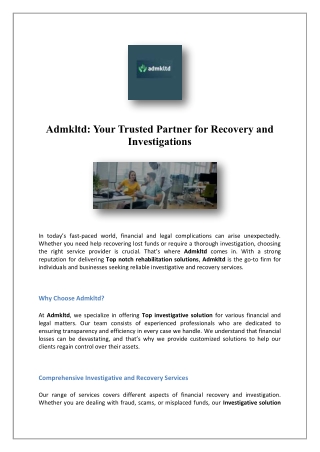 Investigative Solution in USA | Admkltd