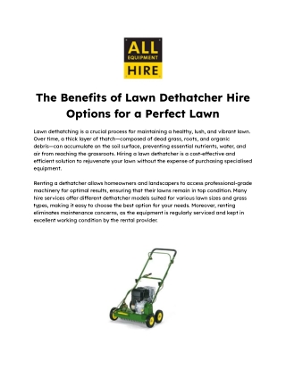 The Benefits of Lawn Dethatcher Hire Options for a Perfect Lawn