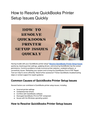 How to Resolve QuickBooks Printer Setup Issues Quickly