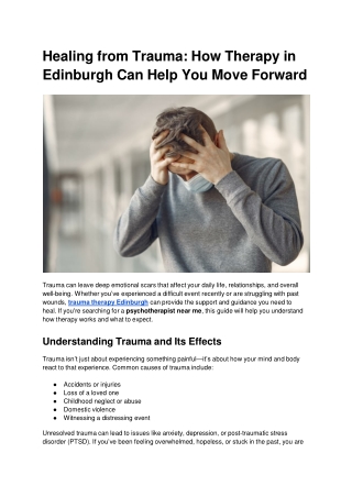 Finding the Right Trauma Therapy in Edinburgh