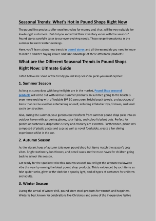 Seasonal Trends: What’s Hot in Pound Shops Right Now