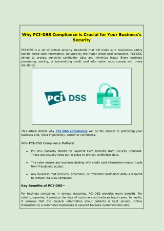 Why PCI-DSS Compliance is Crucial for Your Business's Security