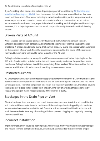 Air Conditioning Installation Farmington Hills MI