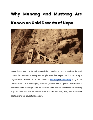 Why Manang and Mustang Are Known as Cold Deserts of Nepal