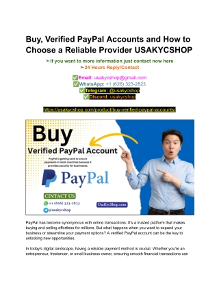 Buy, Verified PayPal Accounts and How to Choose a Reliable Provider USAKYCSHOP