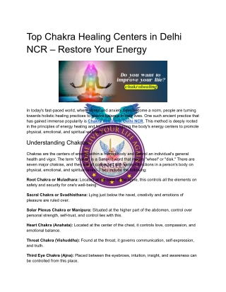 Top Chakra Healing Centers in Delhi NCR – Restore Your Energy