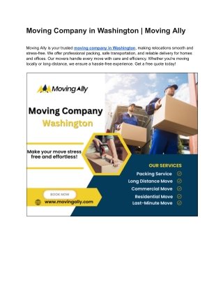 Moving Company in Washington | Moving Ally