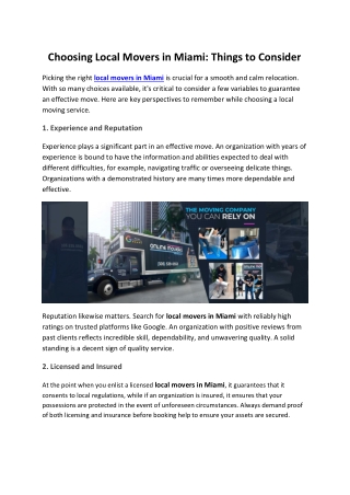 Choosing Local Movers in Miami Things to Consider