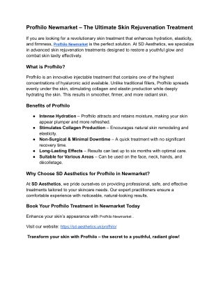 Restore Skin Radiance and Firmness with Profhilo Newmarket | SD Aesthetics