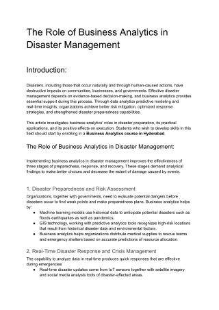 The Role of Business Analytics in Disaster Management