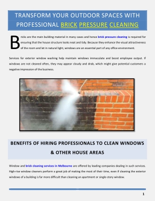 Transform Your Outdoor Spaces with Professional Brick Pressure Cleaning