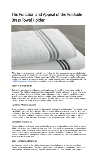 The Function and Appeal of the Foldable Brass Towel Holder