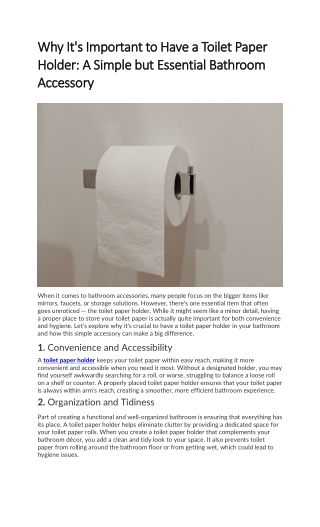 Why It's Important to Have a Toilet Paper Holder