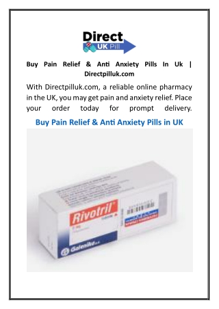 Buy Pain Relief & Anti Anxiety Pills In Uk  Directpilluk.com