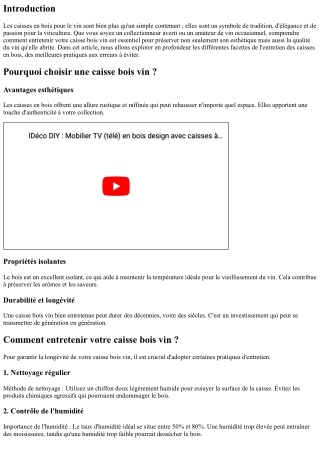 Comment entretenir votre caisse bois vin ?