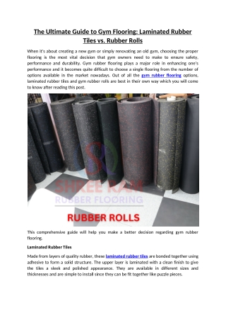 The Ultimate Guide to Gym Flooring: Laminated Rubber Tiles vs. Rubber Rolls