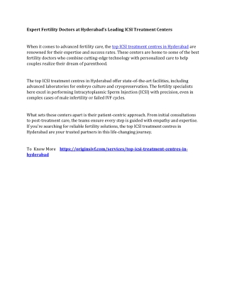 Expert Fertility Doctors at Hyderabad's Leading ICSI Treatment Centers