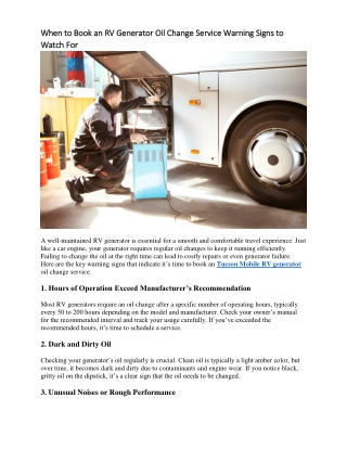 When to Book an RV Generator Oil Change Service Warning Signs to Watch For