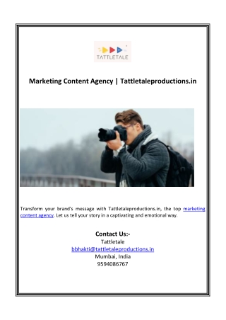 Marketing Content Agency | Tattletaleproductions.in