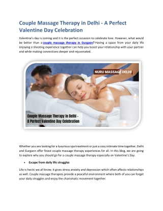 Couple Massage Therapy in Delhi A Perfect Valentine Day Celebration