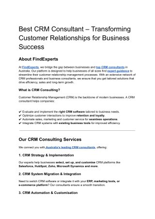 Best CRM Consultant – Transforming Customer Relationships for Business Success